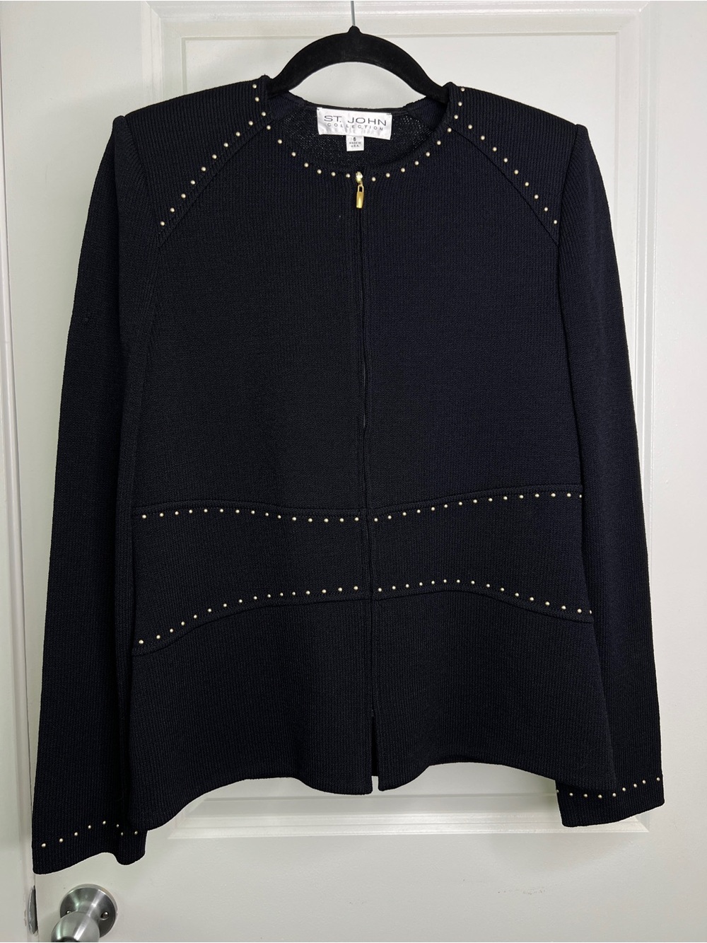 St. John Collection Black Knit Studded Zip Up Jacket Blazer Size 6